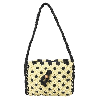 Timeless Elegance Black & Cream Macrame side Bag|Saras Aajeevika Handmade Macrame Side Bags|Side Bags For Girls and Women|Bags|