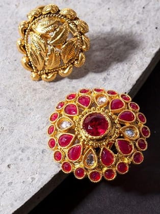 Set of 2 Women gold-plated adjustable finger rings
