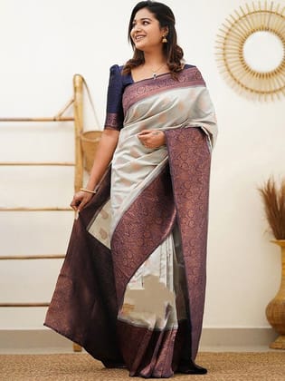 Ethnic Motifs Woven Design Zari Banarasi Saree