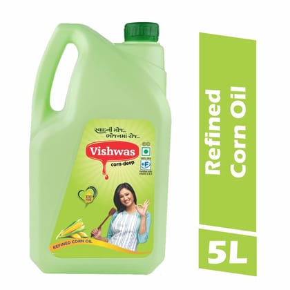 5993 Vishwas Refined Corn Oil| Makai Oil 100% Pure Corn Cooking Oil | Pure Edible Corn Oil, 5 L