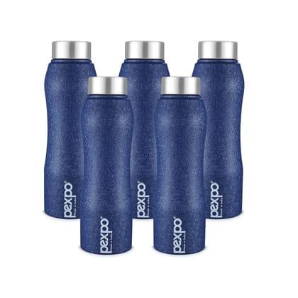 PEXPO Stainless Steel Fridge Water Bottle, 1000 ml, Pack Of 5 Blue, Bistro | Leak-Proof & Easy to Grip Water Bottle