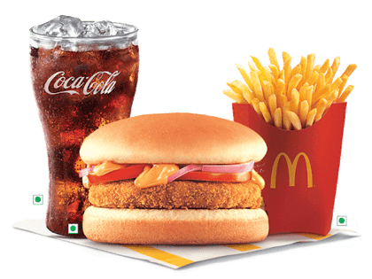 Large EVM McAloo Tikki Burger® __ NO ADDON,NO ADDON,NO ADDON,Large Coke ®,Complimentary Ketchup,Complimentary Ketchup,Complimentary Ketchup