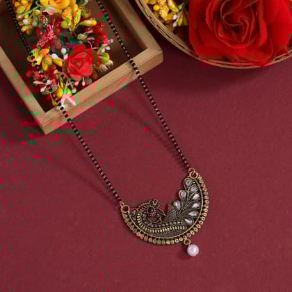 White Color Mangalsutra (MS292WHT)-Length: 44.00 CM x Width: 0.20 CM / White / Alloy With Good Quality Gold Plated