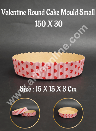 CAKE DECOR™ Small Valentine Theme Round Paper Cake Mould | Bake & Serve Paper Baking Mould (150 X 30)(10 Pc Pack)