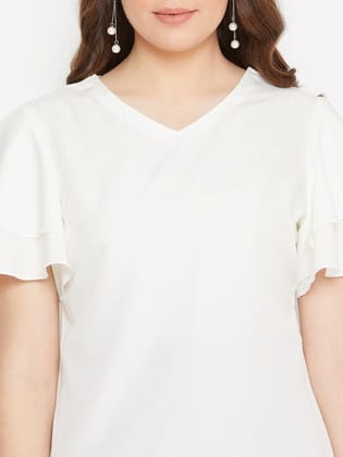 Women Black & Purple Flutter Sleeves Top with Skirt