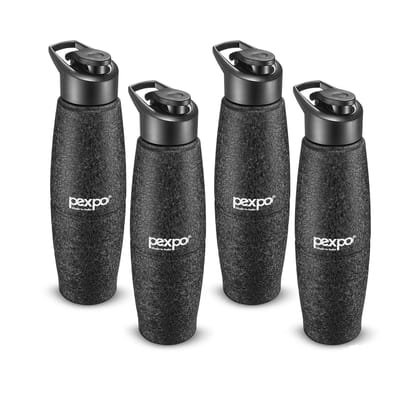 PEXPO Stainless Steel Sports/Fridge Water Bottle, 1L, Pack Of 4 Black, Duro | Eco-Friendly Water Bottle With Sipper Cap
