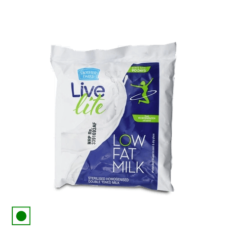 Mother Dairy Live Lite Uht Sterilised Homogenised Low Fat Double Toned Milk, 130 ml Pouch