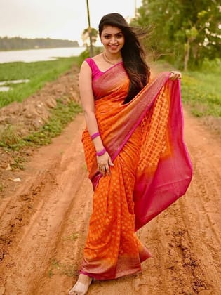 Ethnic Motifs Woven Design Zari Banarasi Saree