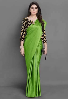 ANSH Womens Satin Solid Saree length (5.5m) & Blouse Piece Size (0.8m) (Green)