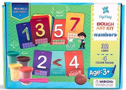         Pepplay Dough Art Kit for Kids | Long Lasting Soft and Non-Toxic Clay Kit | 32 Cards with 4 Colours Dough Boxes – Number Theme | Pre-School Learning | Birthday and Return Gift for Kids 3+ | Learn Numbers and Early Maths       