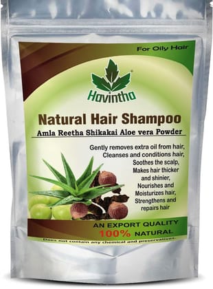 Havintha Natural Amla Reetha Shikakai and Aloevera Powder Shampoo for Oily Hair-Pack of 4