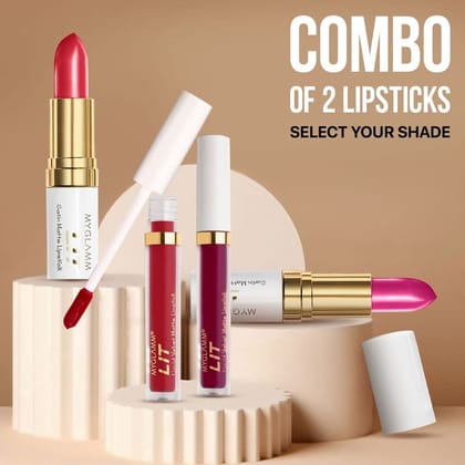 MyGlamm LIT Satin Matte Lipstick + Velvet Matte Liquid Lipstick Exclusive Combo