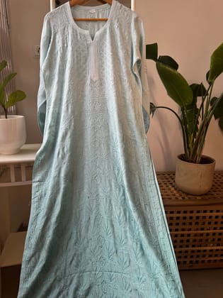 Muslin Chikankari Kurti - Green Ombre-Lilac / Muslin / L