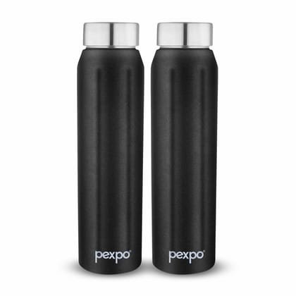 PEXPO Stainless Steel Fridge Water Bottle | 1000ml, Pack of 2, Knight Black | Eco-Friendly Water Bottle Suitable For Adults & Kids