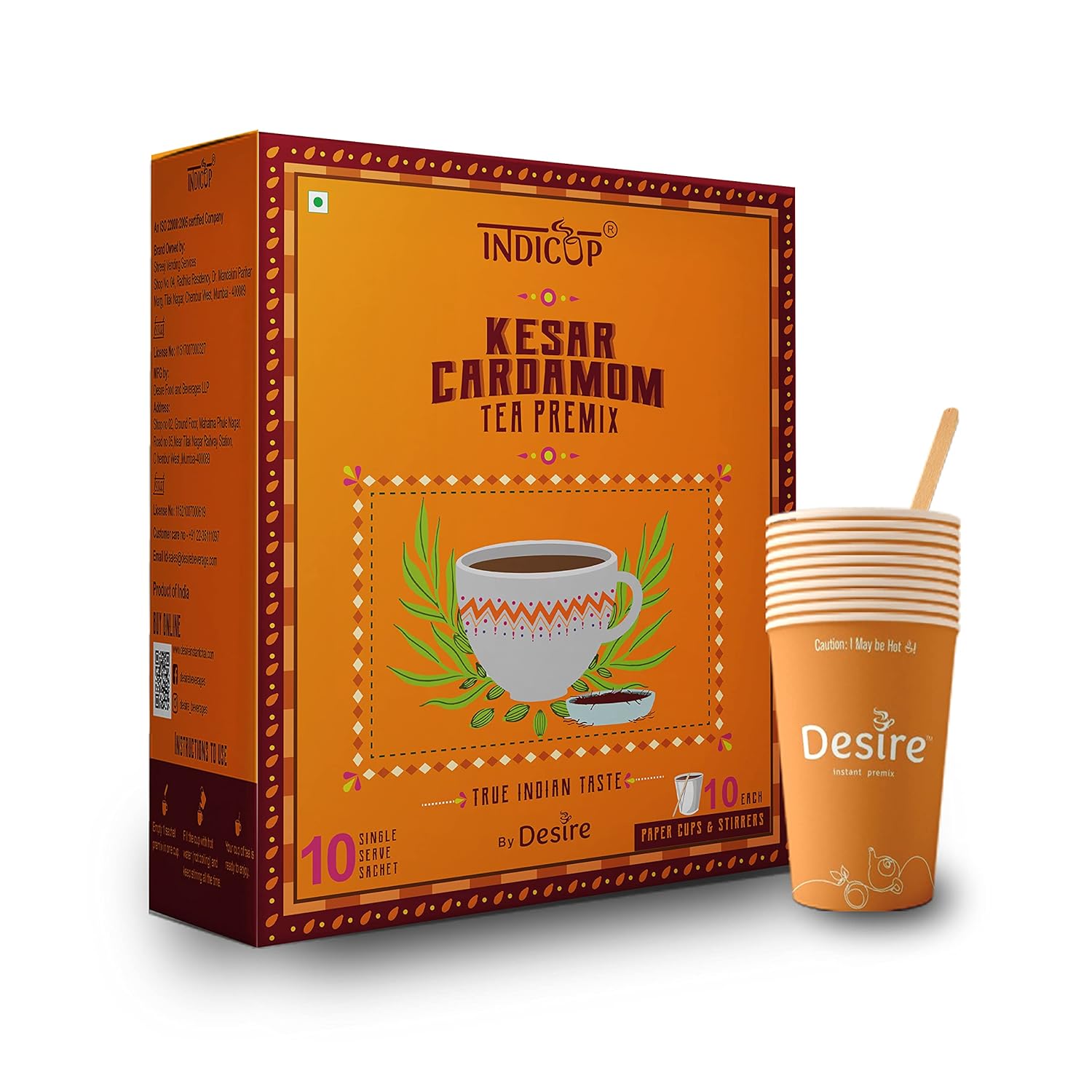 INDICUP Kesar Cardamom Tea Instant Premix, 140 gm - 10 Sachets