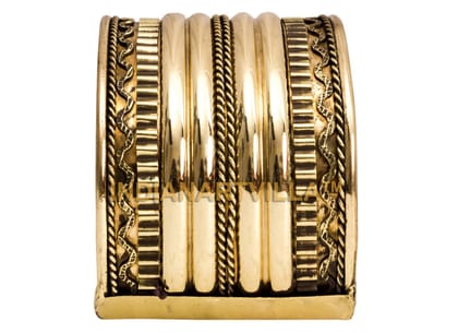 Indian Art Villa Handmade Brass Antique Rare Design Openable Kada Braceleted Bangle | Traditonal Collection | Set Of 2-1
