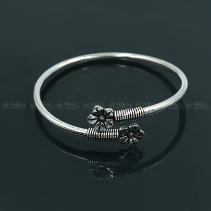 925 sterling silver handmade flower design stylish kada bangle bracelet tribal jewelry nsk873-2-6 OR 2.375"inches
