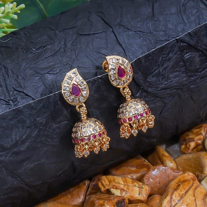 Elegant Ruby Teardrop and Jhumka Gold Earrings