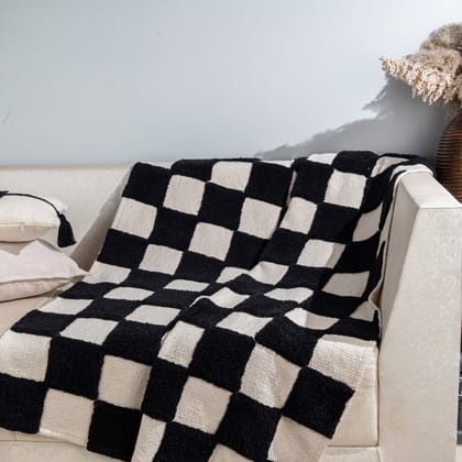 Black & White Checkered Throw Blanket-50"x60"