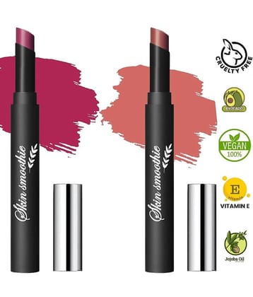 SKIN SMOOTHIE Matte Finish Crayon Lipstick, Long Lasting & Smudge Proof, Cherry & Pink, 2.5g, (Pack of 2)