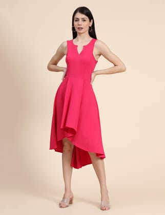 KERI PERRY Womens Pink Lycra Solid High Low Western Dress - M