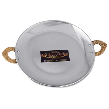 Copper Serving Platter Round With Brass Handles 14 Inch-7 inch