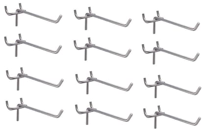 Q1 Beads 12 Pack 4" Heavy Duty Pegboard Hooks Kit Peg Hooks for 1” Spaced Pegboards, Utility Hooks for Wall Organizing in Home or Garage (Chrome, 4 inch, 12 Pcs)