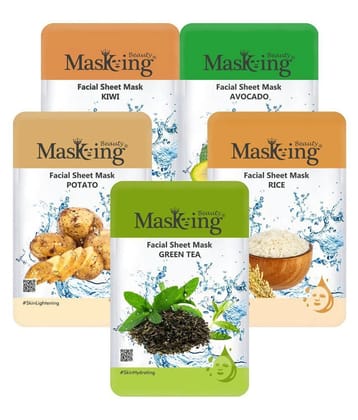 Masking Beauty Kiwi Avocado Potato Green Tea Rice Face Sheet Mask 100 ml Pack of 5