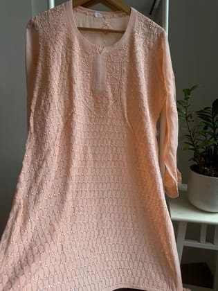 Chikankari Viscose Georgette short Top in Peach-Peach / Viscose Georgette / M