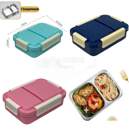 2 Compartment Leak Proof Stainless Steel Insulated Lunch Tiffin Box-Pink