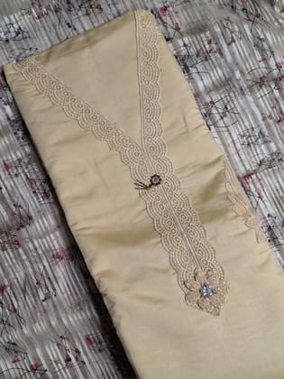 Pastel Yellow Colour Lace work Unstitched Suit Fabric with Printed Dupatta-Free Size / Pastel Yellow