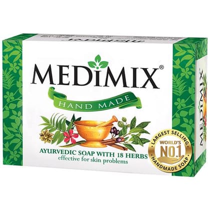 Medimix Ayurvedic Bathing Soap with 18 Herbs, Effective for Skin Problems, Handmade, 125 g Carton