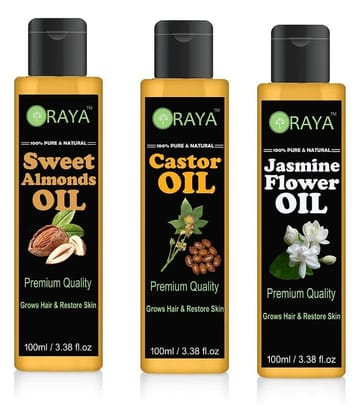 ORAYA 100% Pure & Natural Almond Oil & Castor Oil & Jasmine Oil 300 ml Pack of 3