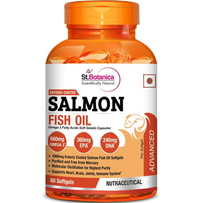 Salmon Fish Oil 1000mg Double Strength 660mg Omega 3 Advanced, 60 Enteric Coated Softgels