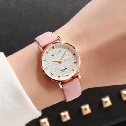 Simple Casual Belt Ladies Couple Quartz Watch-Pink
