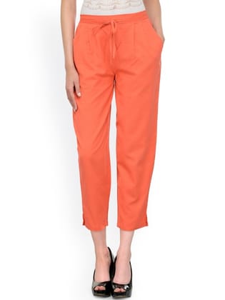 Women Peach-Coloured Relaxed Regular Fit Printed Peg Trousers