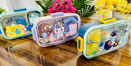 Holographic Bento Lunch Box for Kids - 700ml-Without Personalised Name Engraving / Sea Green