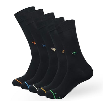 BALENZIA MEN'S WWF-INDIA BLACK FORMAL CREW SOCKS | 5-PACK | FREE SIZE-Stretchable from 25 cm to 33 cm / 5N