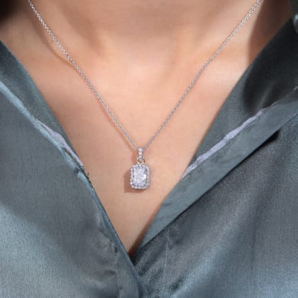 Zarina Radiant Silver Pendant with chain For Women-White Gold / 16 inches