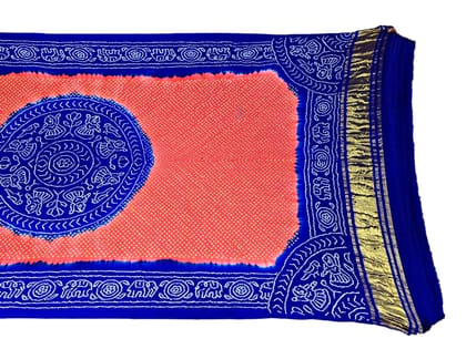 Bandhani Dupatta Peach And Blue Color Rashmanadal Design Gaji Silk Dupatta  by KalaSanskruti Retail Private Limited