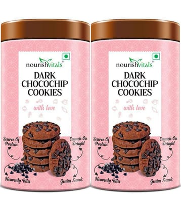 NourishVitals Dark Chocochip Chocolate Cookies, Heavenly Bites, Source of Protein, Crunchy Delights, Genius Snack, 120g x Pack Of 2
