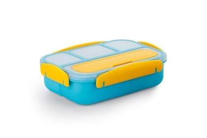 Entisia Lunch Box for School - 4 Compartment Plastic Tiffin Box, Air Tight Easy to Clean Lunch Box for Kids, Fresh Box for Salad, Wraps, Chips, Nuts, Dried Fruit