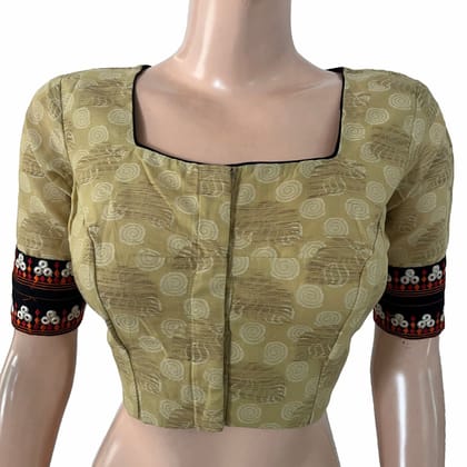 Self Designed Cotton Square Neck Blouse with Embroidery Lace and Lining, Cream , BW1174-S