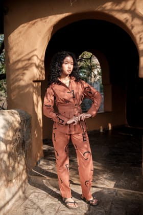 Sandra Straight Pants Copper Line Printed-XS