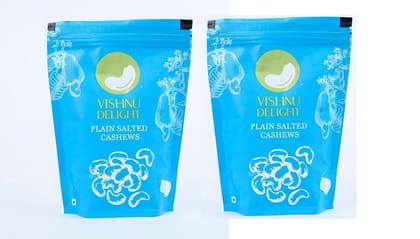Vishnu Delight Premium Quality Plain Salted Flavored Cashew Nuts 250gm Pouch - Rich in Protein, Fiber and Healthy Fats (Pack of 2)