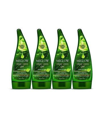 Meglow Aloe Vera Gel for Skin Hydration with Cucumber Extracts for Moisturizing 125g ( Pack of 4 )
