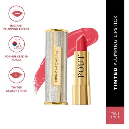 MyGlamm POUT by Karan Johar - True Pout (Earthy Pink Shade) | Moisturising, Pigmented, Bullet Plumping Lipstick For Petal Glow Finish (3.5g)