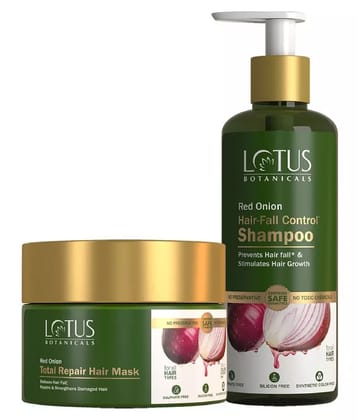 Lotus Botanicals Strength Restore Hair Combo, Red Onion Shampoo(300ml) & Hair Mask(200g), 500g