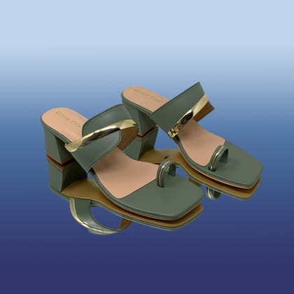 Sleek Green Open-toe Heels-Green / 36