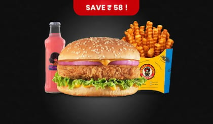 Chicken Pind-er Burger Value Combo __ Classic Salted Fries (Regular),Gulaabo Pink Lemonade